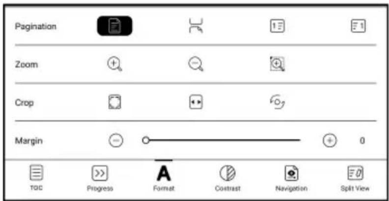 Pagination Zoom Crop Margin TOC Progress Format Contrast Navigation Split View