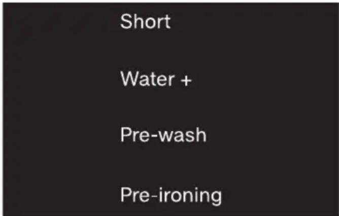 Short, Water +, Pre-wash, Pre-ironing