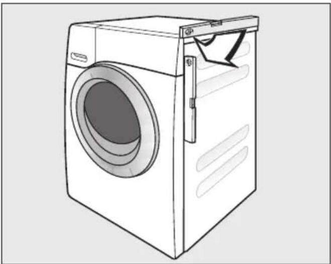 Line drawing of a front-loading washing machine with a circular vent and side latch (no text or symbols)