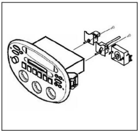 Technical line drawing of a mechanical device with circular components and mounting bracket (no text or symbols)