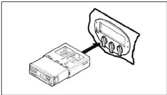 Diagram showing a device with three ports and an open panel, connected to a separate electronic device (no text or symbols present)