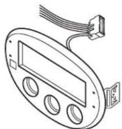 Line drawing of a circular electronic device with three circular buttons and a connector (no text or symbols)