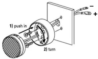 1) push in 2) turn