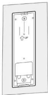 Diagram of a device rear panel with labeled ports and an 'UP' indicator (no text or symbols beyond basic labels)