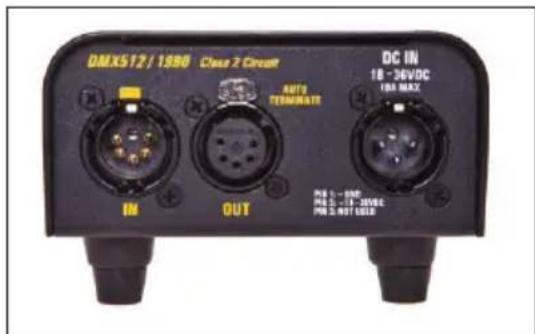 DMX512 / 1880 Class 2 Circuit DC IN 18-36VDC 18A MAX AUTO TERMINATE IN OUT PUB 1 - 900 PUB 2 - 18 - 3000C PUB 3 - 40T 1800