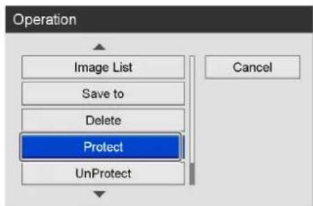 graph TD A["Image List"] --> B["Save to"] B --> C["Delete"] C --> D["Protect"] D --> E["UnProtect"] F["Cancel"] --> D