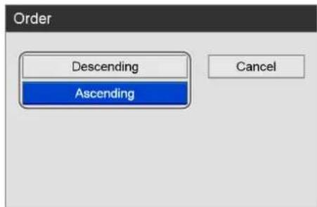 Order Descending Ascending Cancel