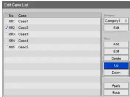 Edit Case List No. Case 001 Case1 ✓ 002 Case2 003 Case3 004 Case4 005 Case5 Category Category1 Edit Case Add Edit Delete Up Down Apply Back