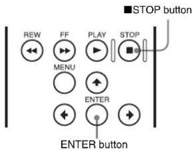 STOP button. REW FF PLAY STOP. MENU. ENTER. ENTER button.
