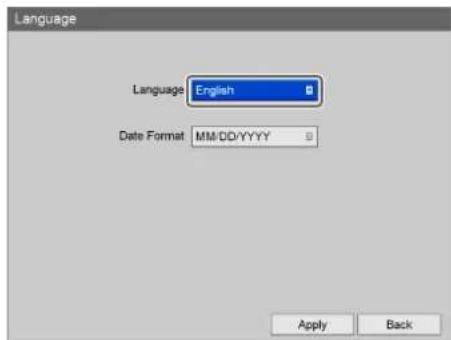 Language Language English Date Format MM/DD/YYYY Apply Back