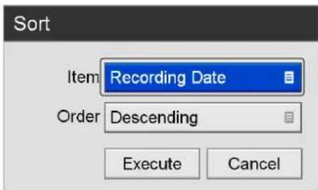 Sort Item Recording Date Order Descending Execute Cancel