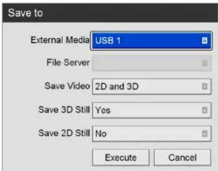 Save to External Media USB 1 File Server Save Video 2D and 3D Save 3D Still Yes Save 2D Still No Execute Cancel