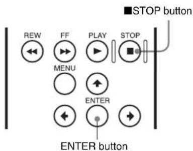 STOP button. REW FF PLAY STOP. MENU. ENTER. ENTER button.