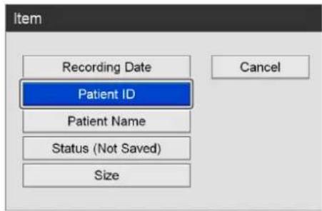 Item Recording Date Patient ID Patient Name Status (Not Saved) Size Cancel