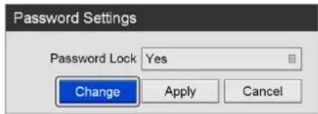 Password Settings Password Lock Yes Change Apply Cancel