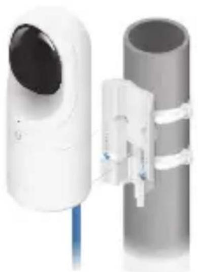 Two white cylindrical devices with attached plastic connectors, one emitting a black circular lens (no text or symbols visible)