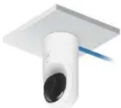 White cylindrical device with a blue cable attached, resembling a smart camera or sensor (no text or symbols visible)