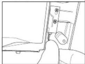 Line drawing of a hand holding a door handle.