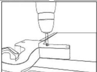 Line drawing of a drill bit pressing into a workpiece (no text or symbols).