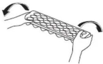Illustration of hands holding a grid-patterned object with curved arrows indicating rotation.