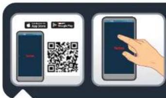 Illustration showing two smartphone screens with app icons and a QR code, one displaying the same app name.