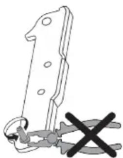 Simple line drawing of a mechanical clamp or bracket with a cross mark, no text or symbols present.