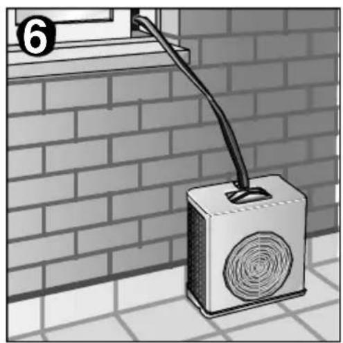 Illustration of a wall-mounted electrical outlet with a hose, mounted on a brick wall (no text or symbols).