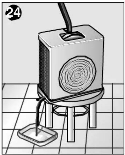 Illustration of a portable electric heater mounted on a stool with a base, placed on tiled floor (no text or symbols).