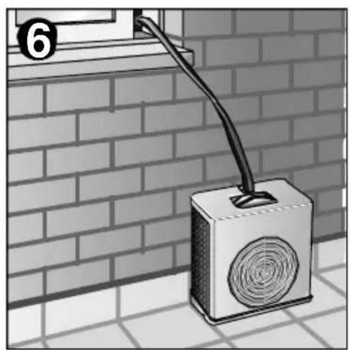Illustration of a portable air conditioner unit mounted on a brick wall, with a numbered label '6' in the corner. No text or symbols on the device itself.