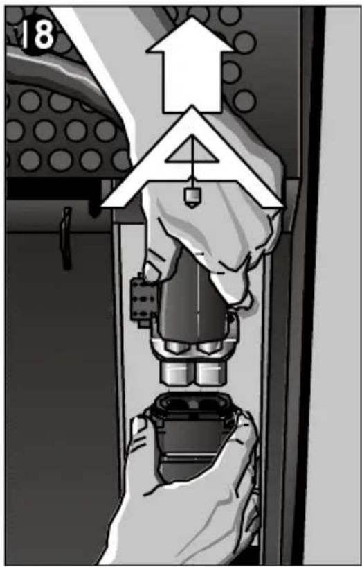 Illustration of a hand using a tool to adjust or install a mechanical component, with no visible text or symbols.