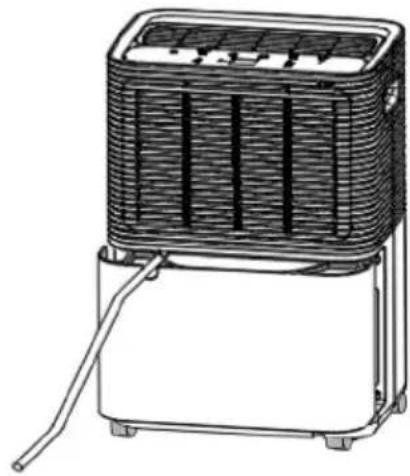 Line drawing of a portable air purifier with cooling unit and handle (no text or symbols)