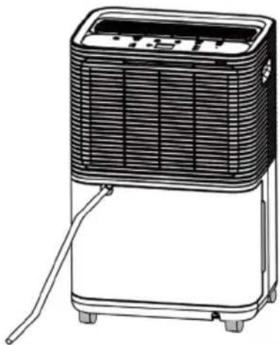 Line drawing of a portable air purifier with cooling unit and wheels (no text or symbols)
