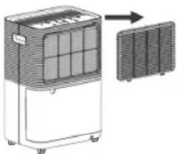 Diagram of a portable air conditioner unit with a side panel showing internal cooling system (no text or symbols)