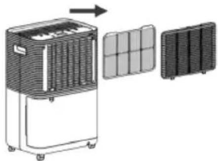 Diagram of a portable air purifier with internal compartments and heat dissipation (no text or symbols)
