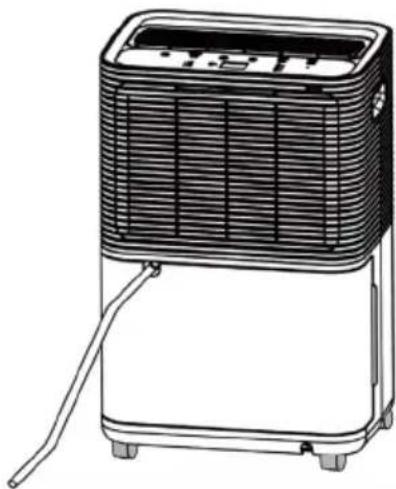 Line drawing of a portable air purifier with cooling unit and wheels (no text or symbols)