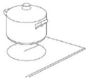Line drawing of a cooking pot with lid and base, placed on a flat surface (no text or symbols)
