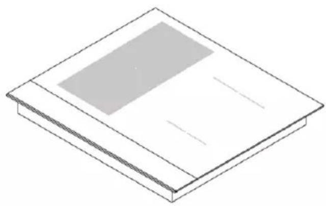 Isometric line drawing of a rectangular frame with a central rectangular block and two horizontal lines (no text or symbols)