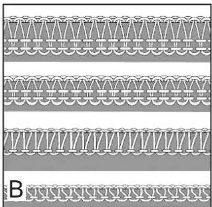 Repeating geometric pattern with repeating triangular and circular motifs on a gray background, labeled 'B' at bottom left (no text or symbols within the pattern)