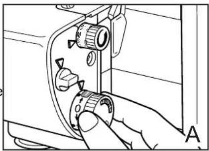 Hand operating a mechanical device with a rotary knob and adjustment knobs (no text or symbols visible)