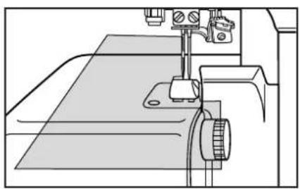Technical line drawing of a sewing machine needle and base (no text or symbols)