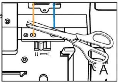 Technical diagram showing a mechanical assembly with labeled parts and a highlighted tool, including section line A.