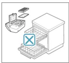Illustration d'une machine de nettoyage ou de rangement avec une boîte étiquetée et des compartiments environnants (sans texte ni symboles)