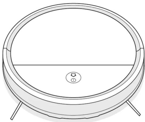 Dessin au trait d'un aspirateur robot circulaire avec un cadran central et deux pieds (sans texte ni symboles)