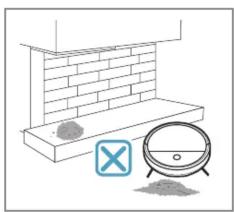 Illustration d'un mur en briques avec des débris et un aspirateur à proximité (sans texte ni symboles)