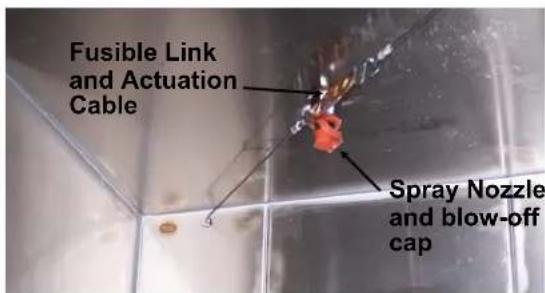 Fusible Link and Actuation Cable Spray Nozzle and blow-off cap