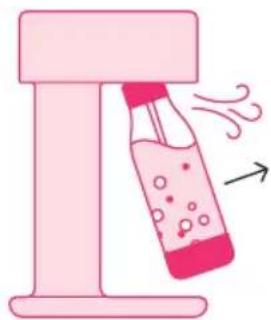 Illustration of a pink laboratory apparatus with liquid and bubbles, no text or symbols present