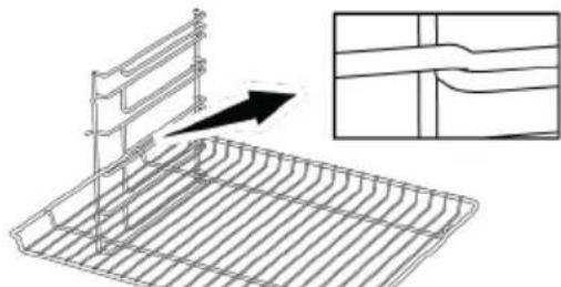 Technical line drawing of a metal rack with a vertical panel and an inset showing a cross-section.