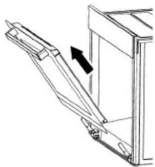 Technical line drawing of a mechanical bracket or bracket assembly with an arrow indicating direction (no text or symbols present).