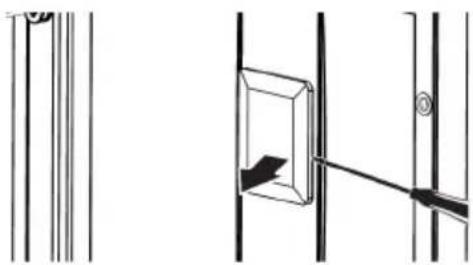 Pure technical line drawing of a door or cabinet assembly without any text, numbers, or symbols.