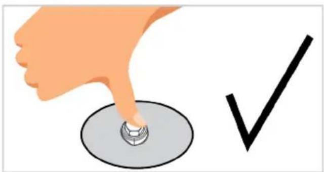 Illustration of a hand pressing down on a circular button with a checkmark (no text or symbols).